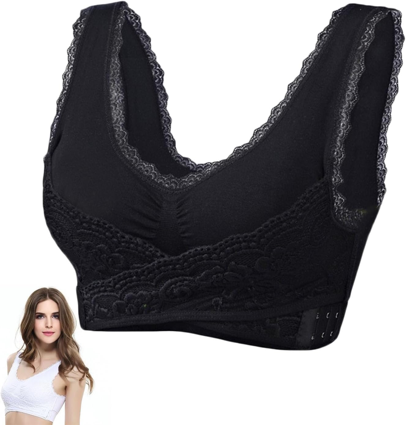 qiat MALL Women U-shaped Back Bra Front Closure Bra Comfortable Jacquard  Vest Style Bra for Middle-aged and Elderly Women Easy Close Front Buckle  Wide Straps Wireless 3/4 Cup Brassiere